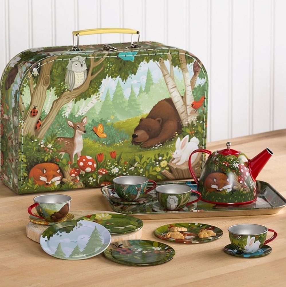 15 Piece Woodland Tin Teapot Set NIB
